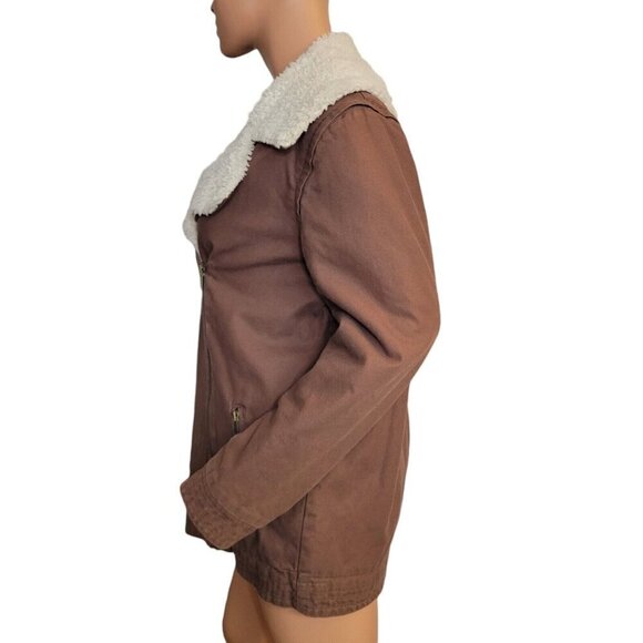 Quicksilver Jacket Womens Size Large Brown Sherpa Lined Faux Fur Moto QSW - Picture 2 of 12